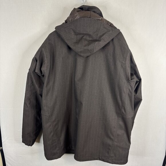 The North Face HyVent Hooded Jacket Men’s XL Brown Pinstripe Ski Shell - Picture 4 of 11